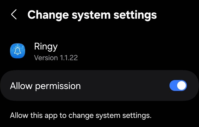 Autorisation de modifier les paramètres système pour Ringy 1.1.22 sur Samsung